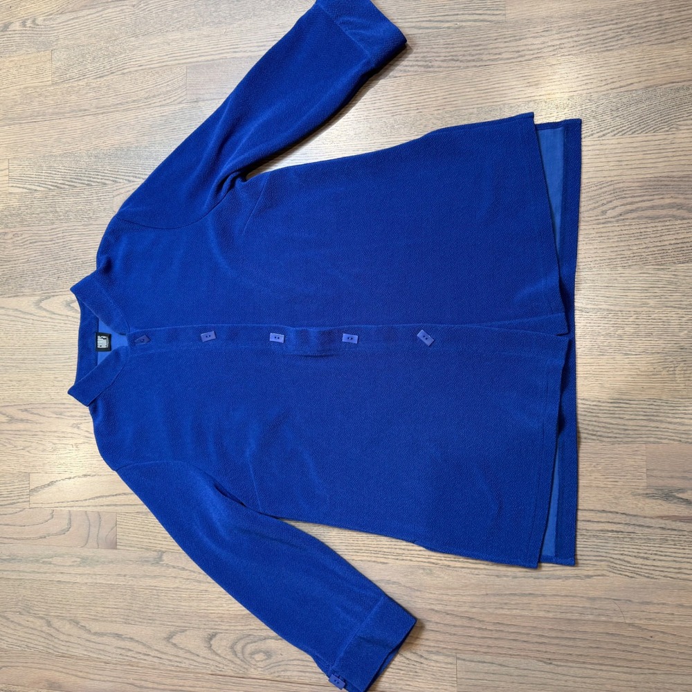 Vtg GUMPS Royal Blue Textured Button Up 3/4 Sleeve stretch Women Medium - Picture 3 of 6